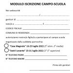 Modulo iscrizione Campi Scuola 2022