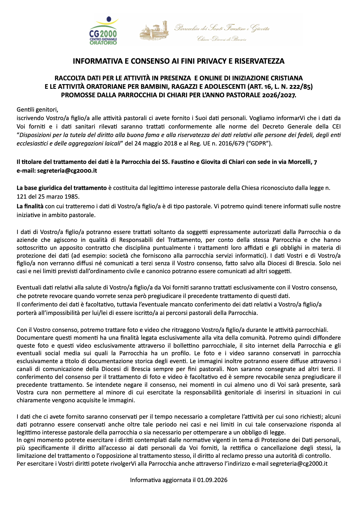 You are currently viewing Informativa PRIVACY – Catechismo 2026-2027